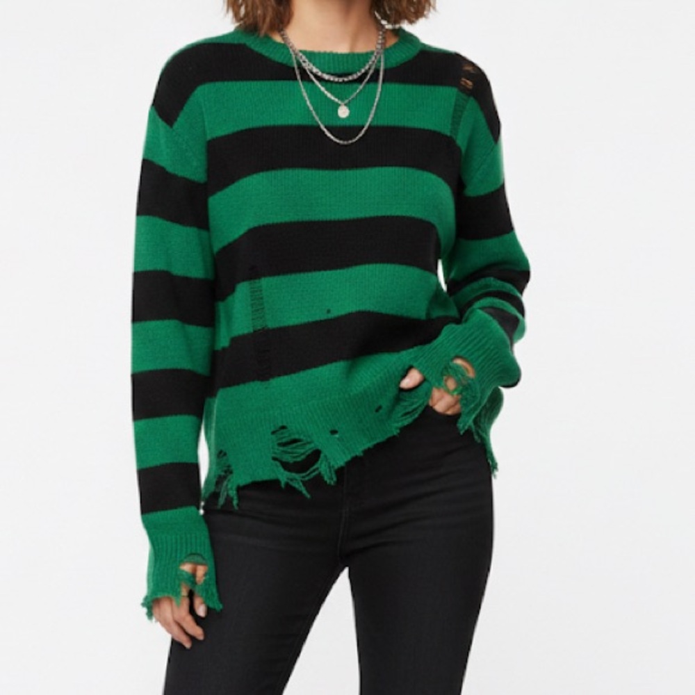 Cloth by RD Distressed Striped Sweater – Size XS (Cotton Blend)